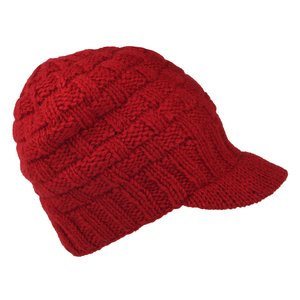 Kusan Basket Weave Peaked Beanie Hat - Red