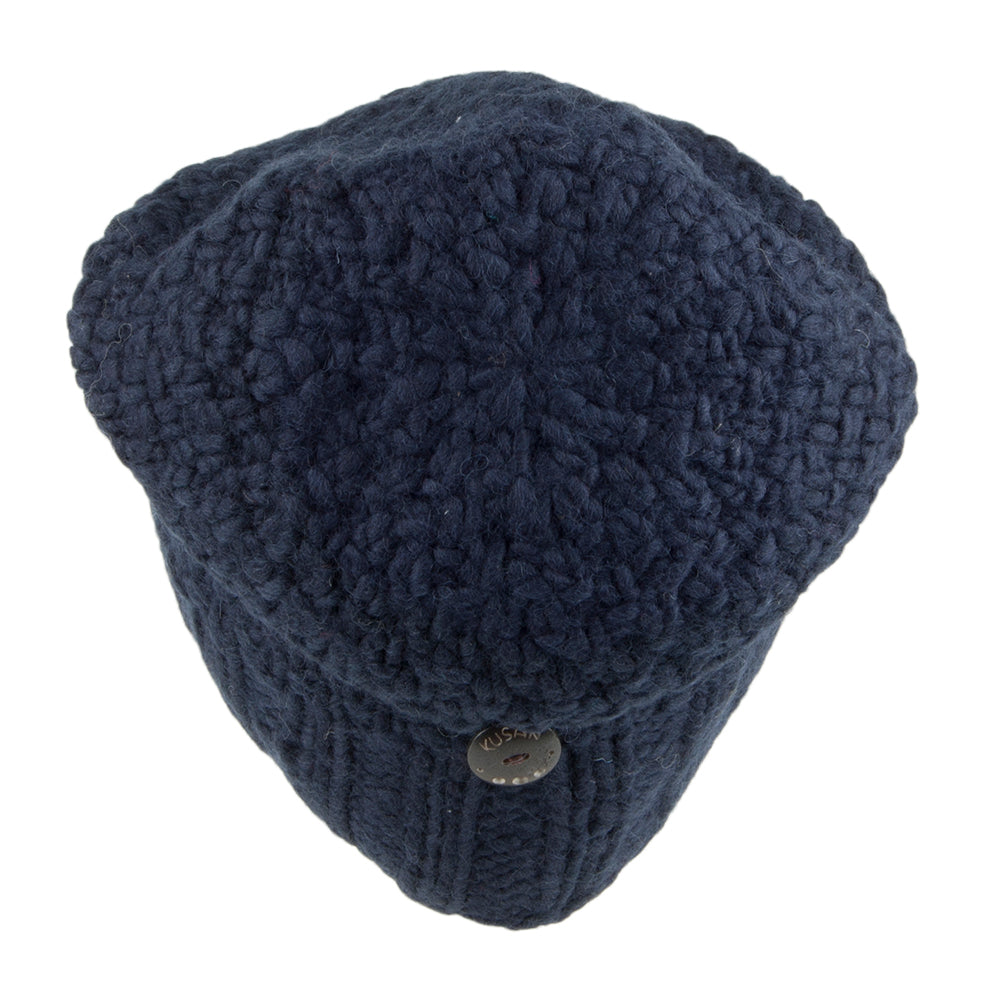 Kusan Button Down Beanie Hat - Navy Blue