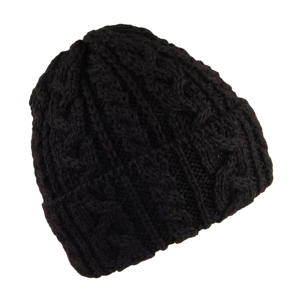 Highland 2000 Cuffed Cable Knit English Wool Beanie Hat - Black