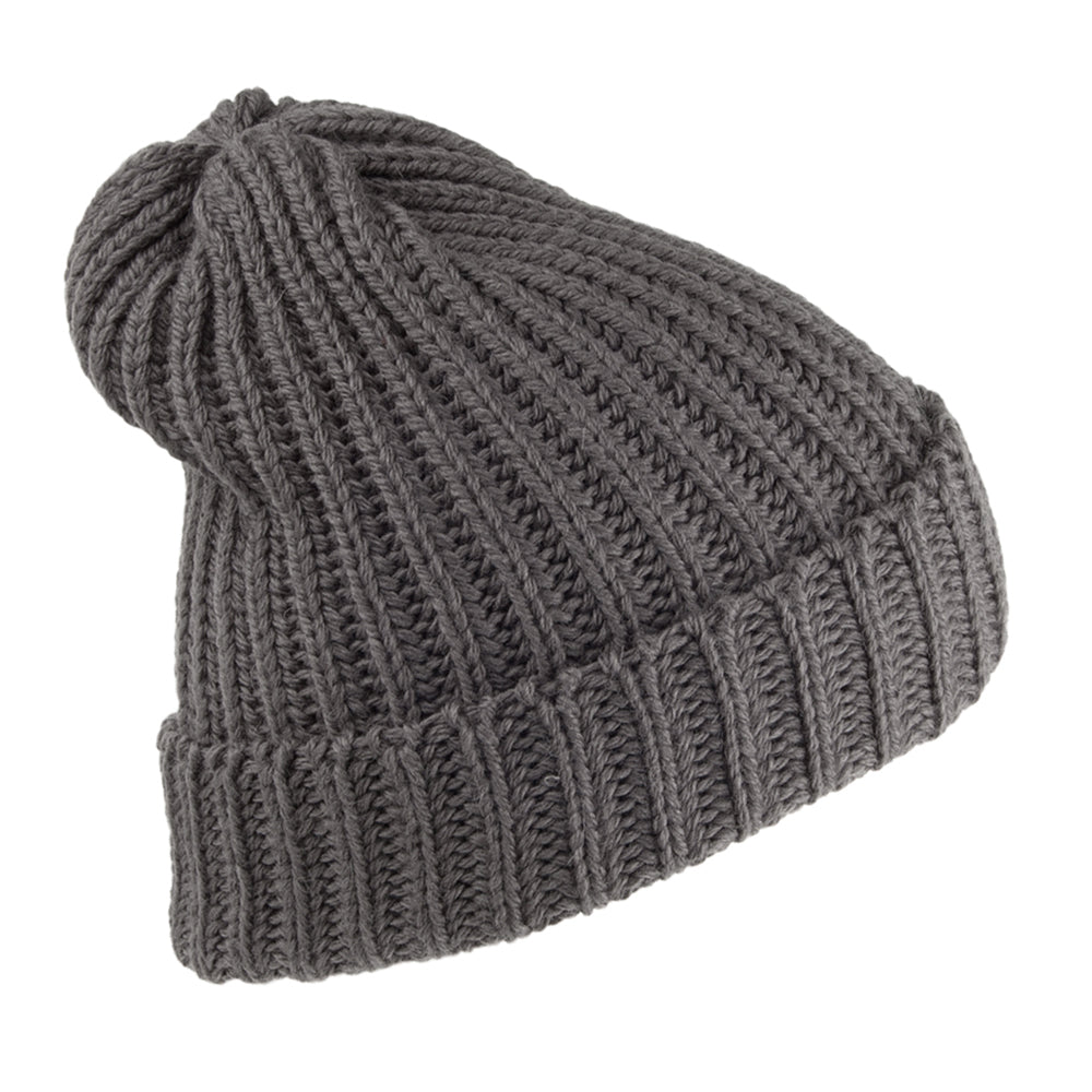 Highland 2000 Merino Wool Short Fisherman Beanie Hat - Charcoal