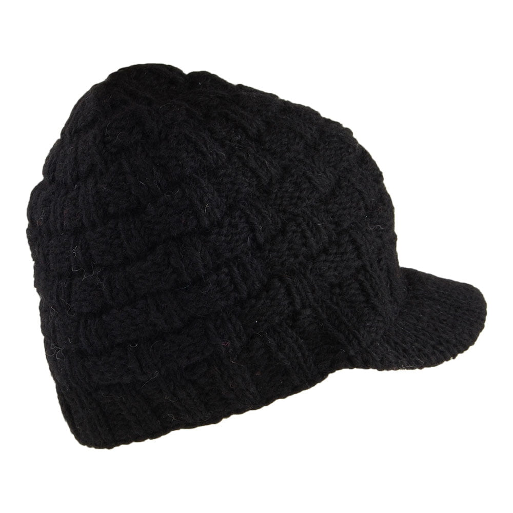 Kusan Basket Weave Peaked Beanie Hat - Black