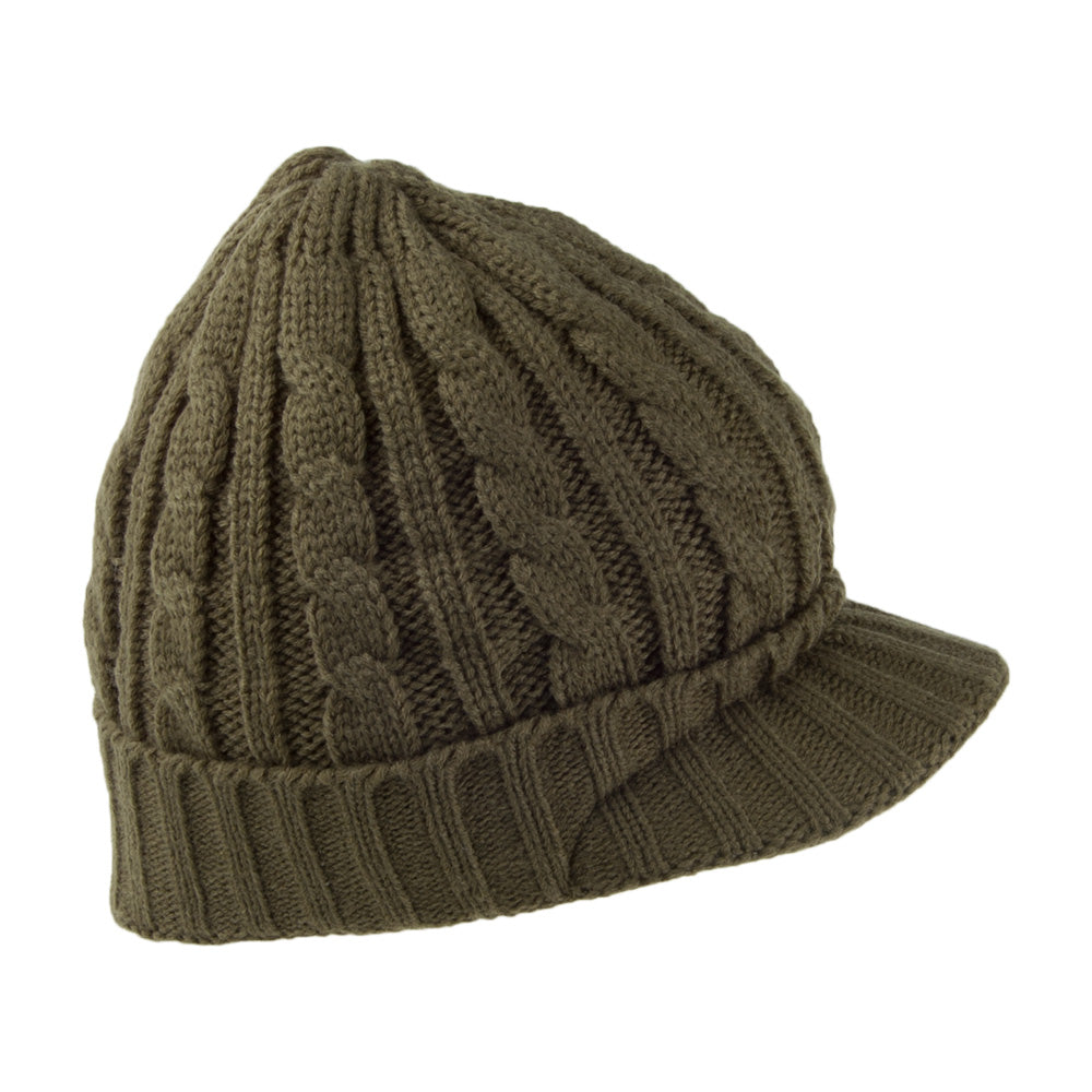 Jaxon & James Cable Knit Peaked Beanie Hat - Olive