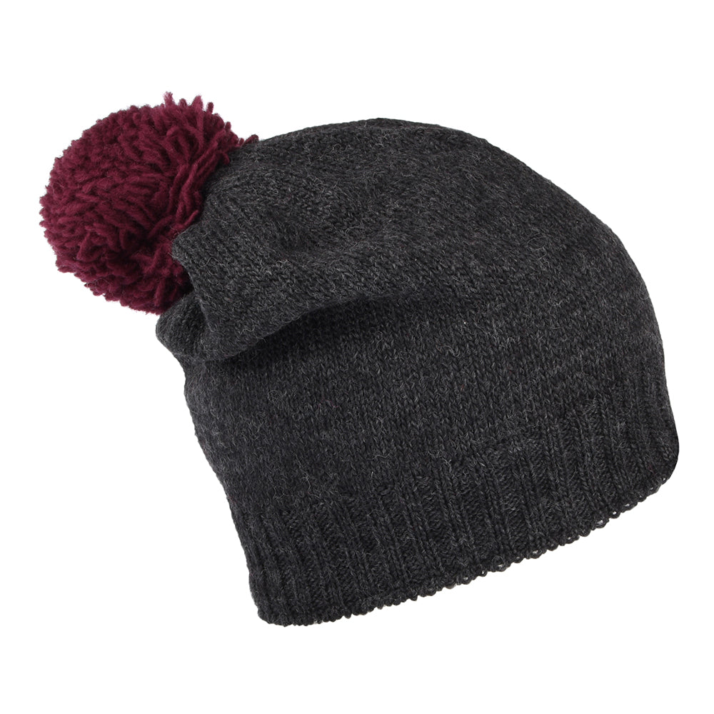 Kusan Contrast Pom Slouch Bobble Hat - Charcoal