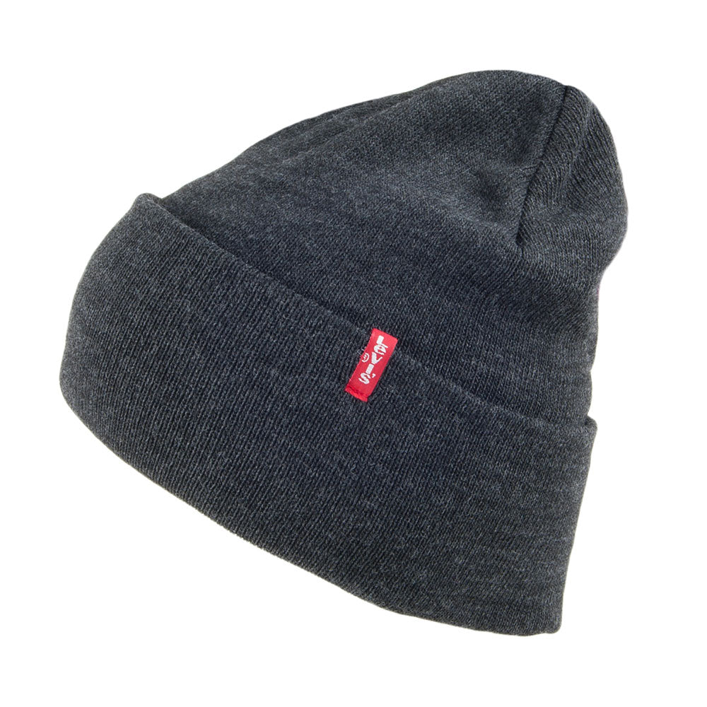 Levi's Hats New Slouchy Beanie Hat With Red Tab Detail - Charcoal