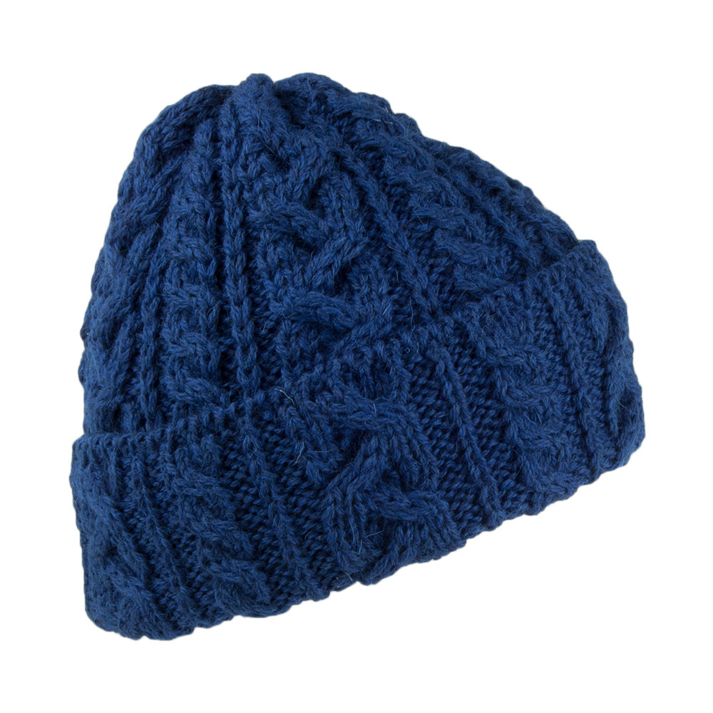 Highland 2000 Cuffed Cable Knit English Wool Beanie Hat - Blue