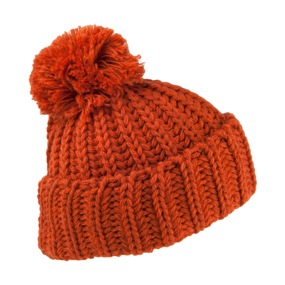 Highland 2000 Cuffed Chunky English Wool Bobble Hat - Burnt Orange