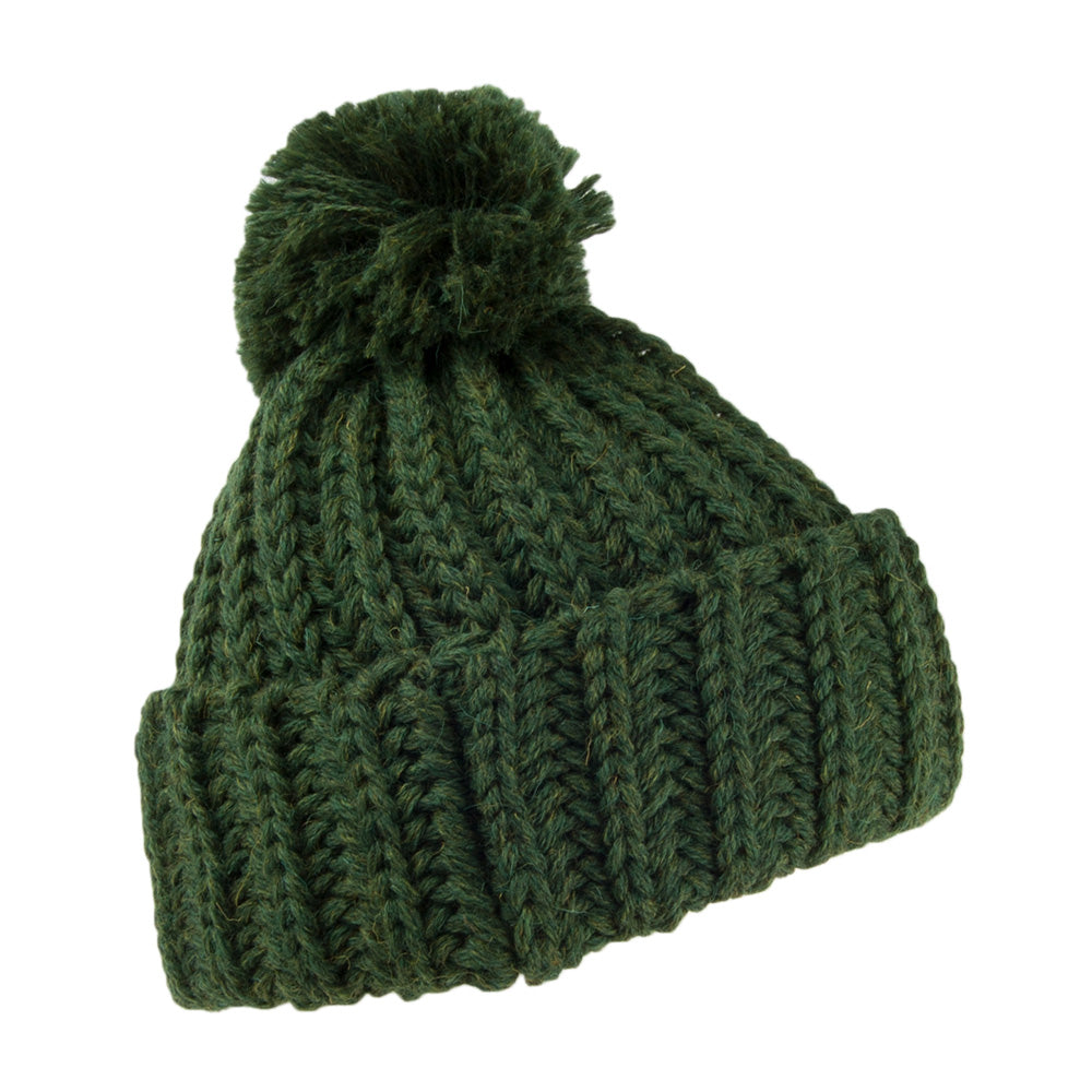 Highland 2000 Cuffed Chunky English Wool Bobble Hat - Forest