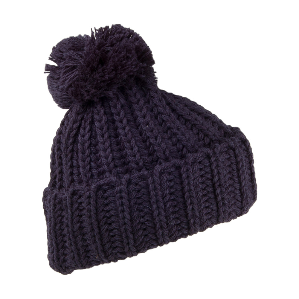 Highland 2000 Cuffed Chunky English Wool Bobble Hat - Navy Blue