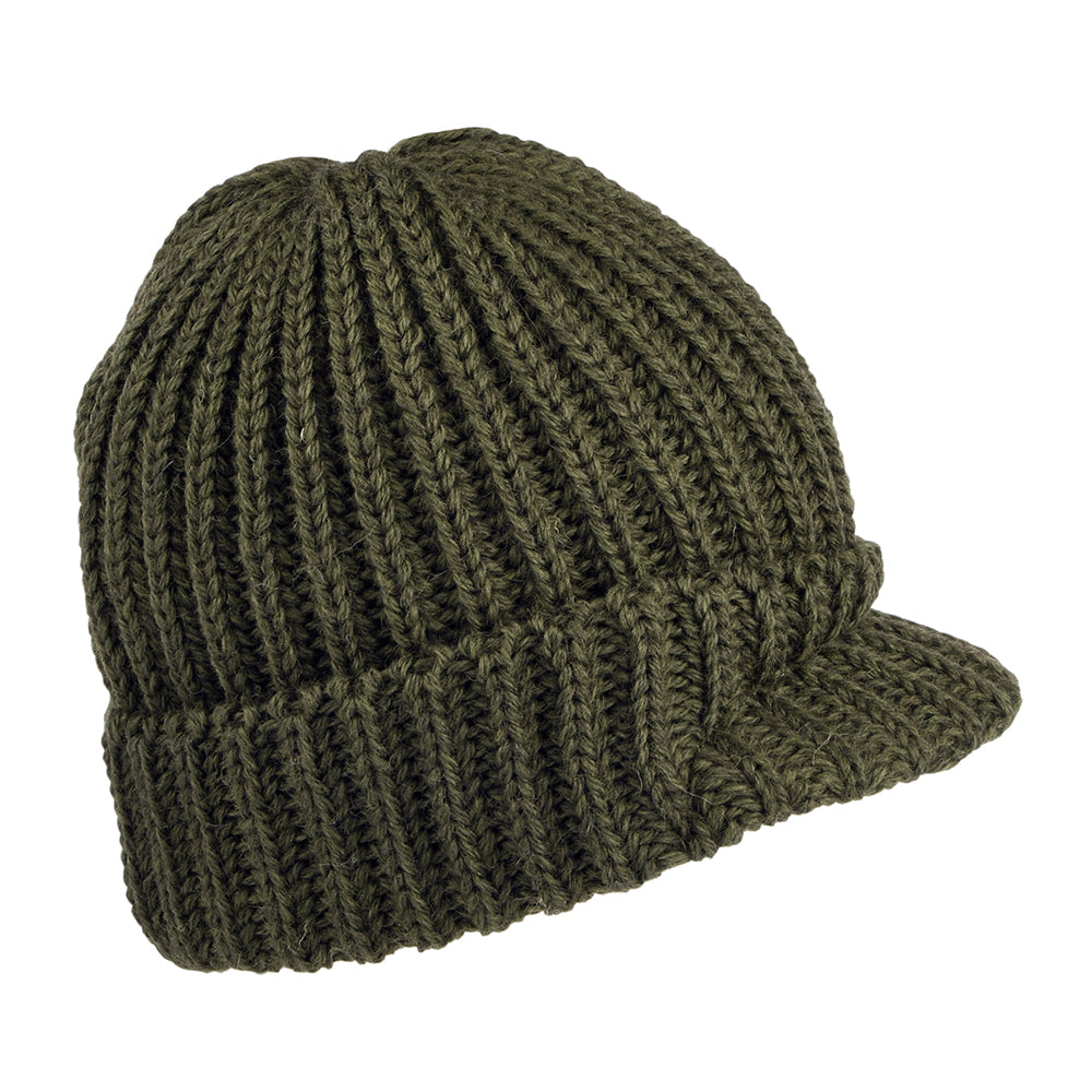 Highland 2000 English Wool Small Peak Beanie Hat - Olive