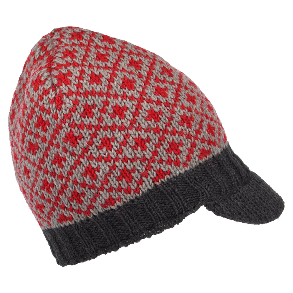 Kusan Patterned Peaked Beanie Hat - Red