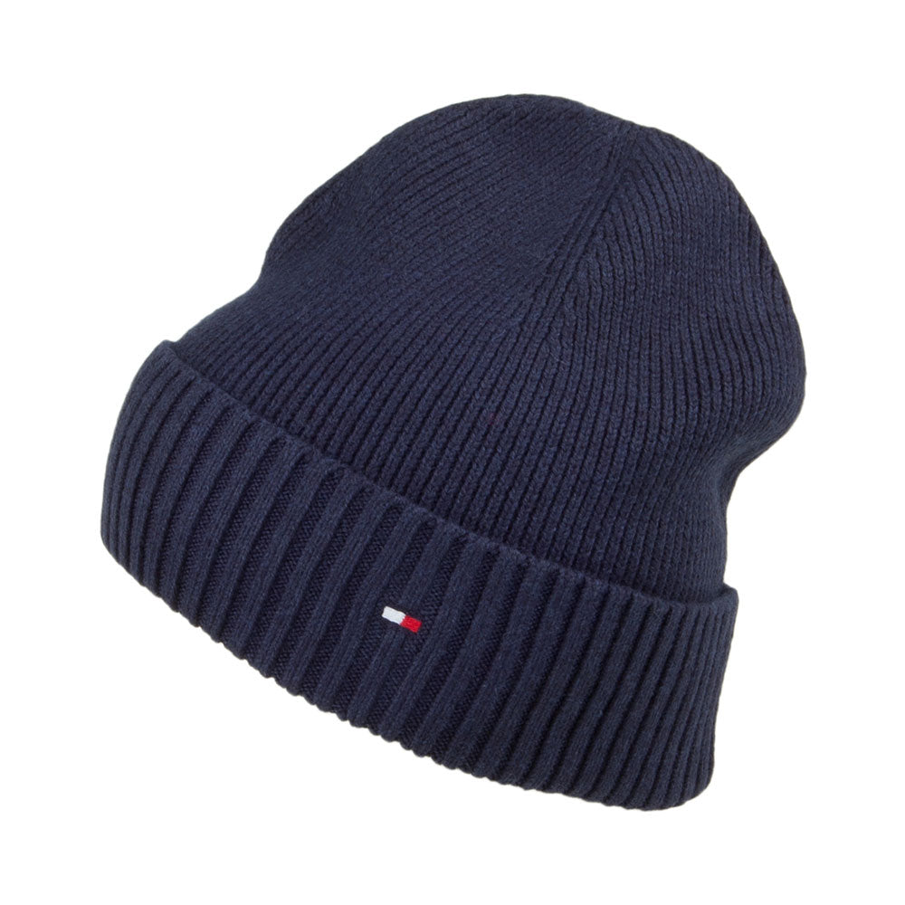 Tommy Hilfiger Hats Pima Essential Flag Cotton Cashmere Beanie Hat - Navy Blue