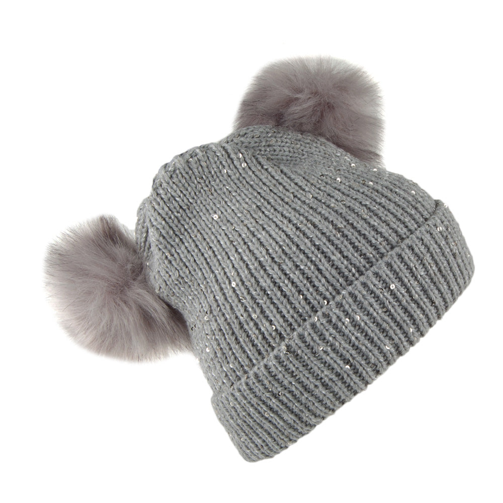 Scala Hats Cuffed Beanie With Poms - Grey