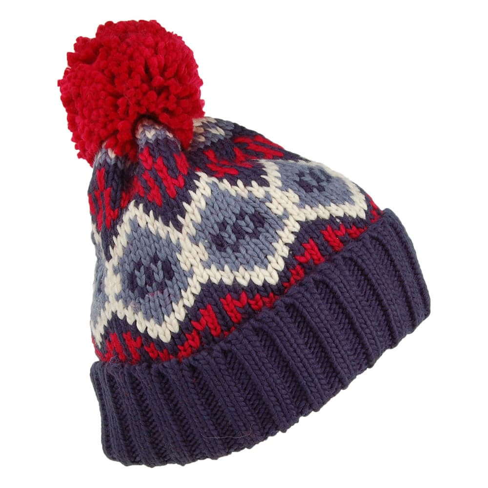 Barbour Hats Malton Fair Isle Bobble Hat - Navy-Red