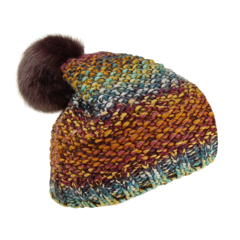 Barts Hats Flake Faux Fur Pom Bobble Hat - Yellow-Purple-Black