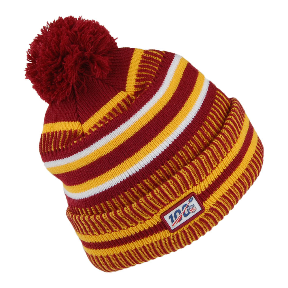 New Era Washington Redskins Bobble Hat - NFL On Field Knit - Burgundy-Yellow