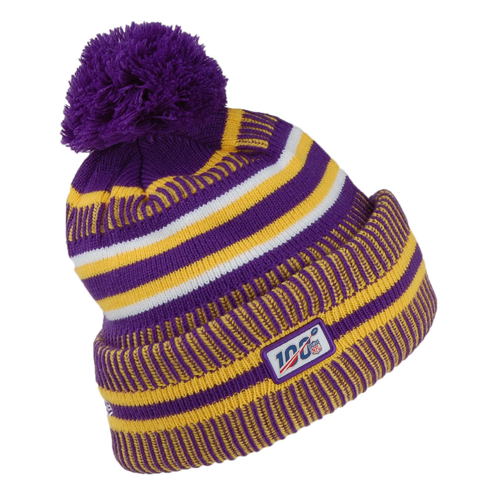 New Era Minnesota Vikings Bobble Hat - NFL On Field Knit - Purple-Yellow