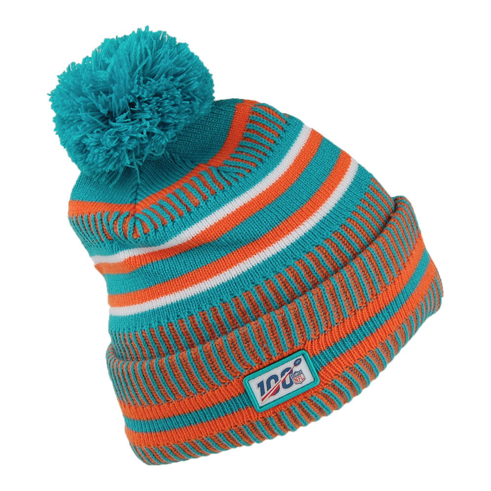 New Era Miami Dolphins Bobble Hat - NFL On Field Knit - Teal-Orange