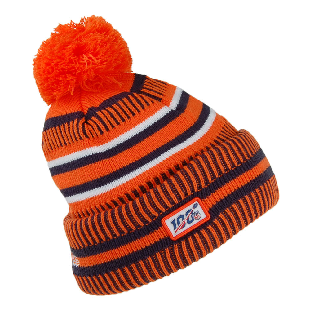 New Era Denver Broncos Bobble Hat - NFL On Field Knit - Navy-Orange