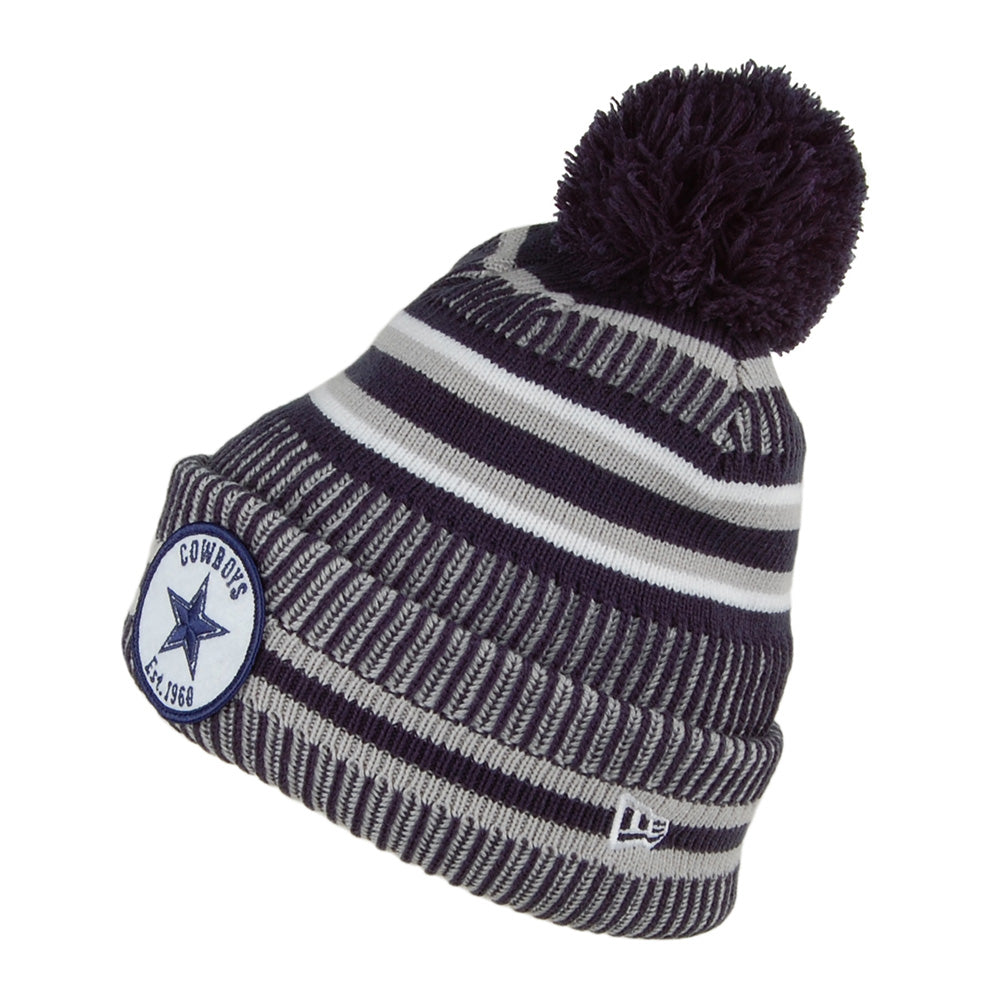 New Era Dallas Cowboys Bobble Hat - NFL On Field Knit - Blue-Grey