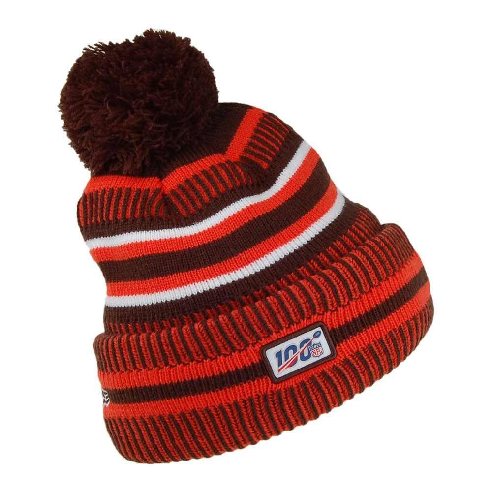 New Era Cleveland Browns Bobble Hat - NFL On Field Knit - Brown-Orange