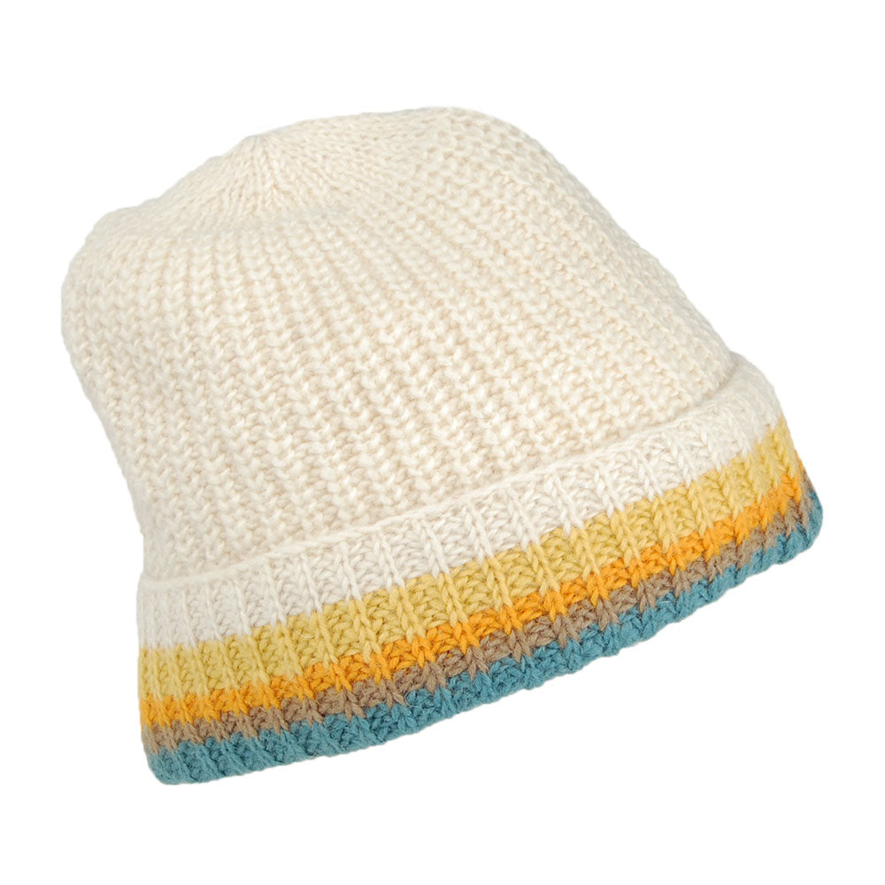 Kusan Turn Up Cuff Knit Beanie Hat - Cream-Multi