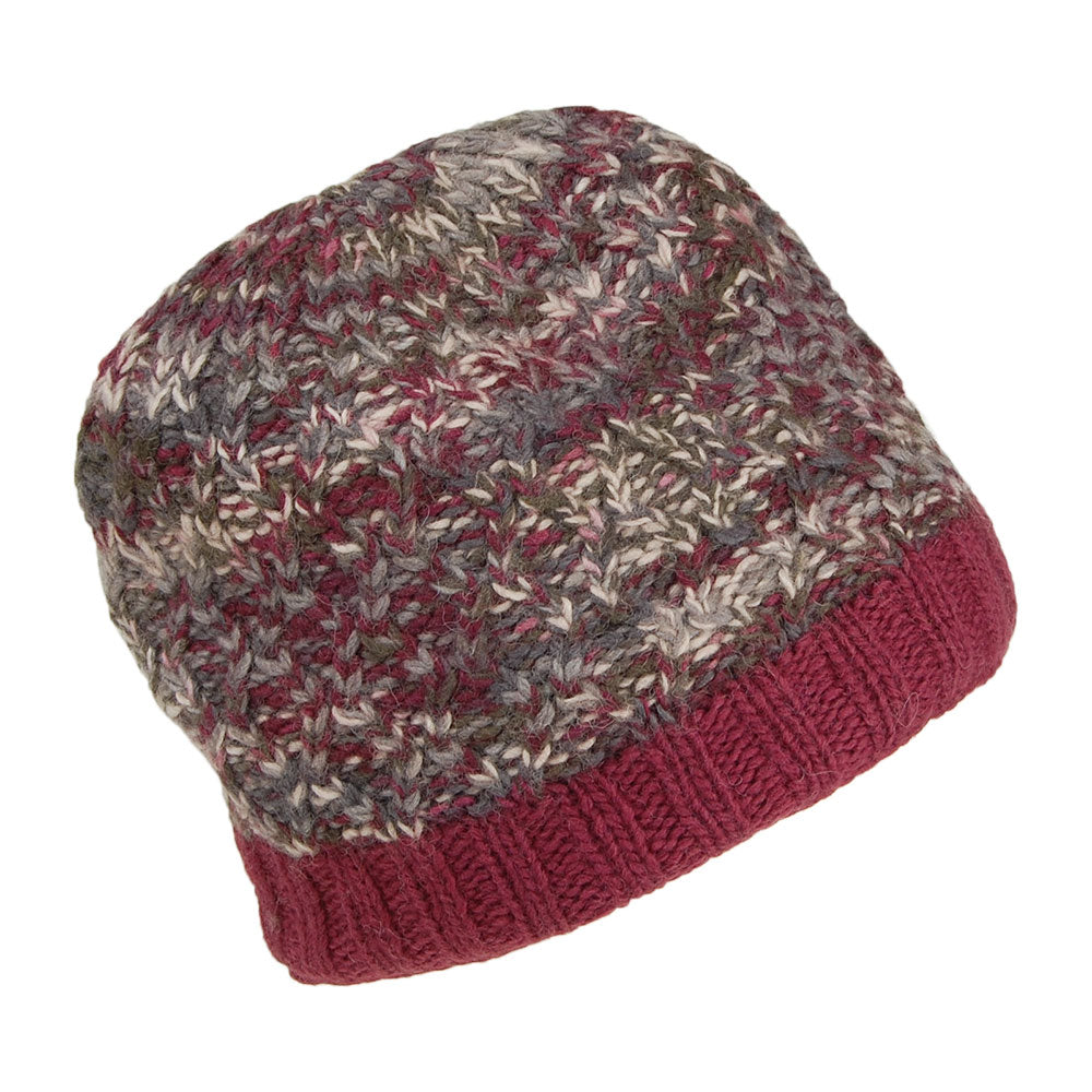 Kusan Brooklyn Double Cable Twisted Knit Beanie Hat - Burgundy-Multi