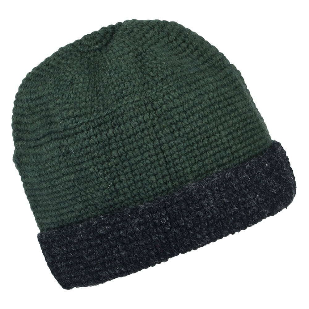 Kusan Turn Up Crochet Beanie Hat - Green