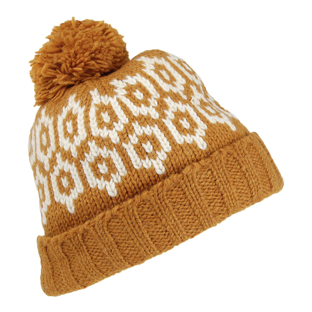 Kusan Patterned Turn Up Bobble Hat - Yellow