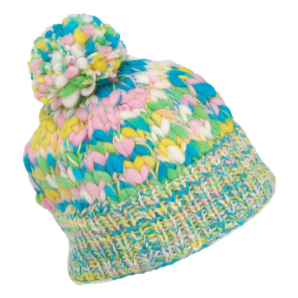 Kusan Uneven Yarn Bobble Hat - Green-Yellow