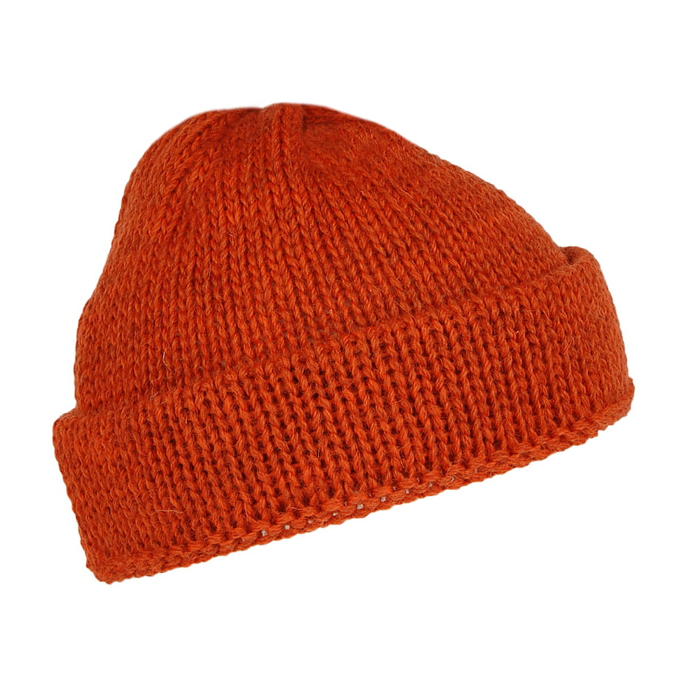 Highland 2000 Short Fishermans English Wool Beanie Hat - Burnt Orange