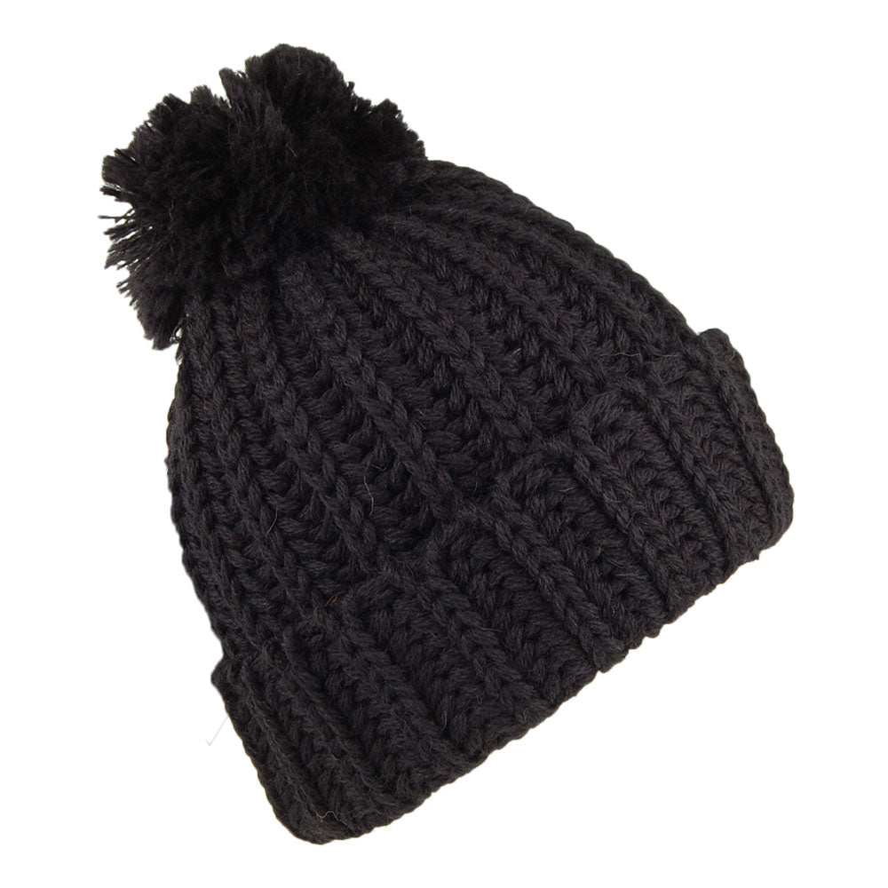 Highland 2000 Cuffed Chunky English Wool Bobble Hat - Black