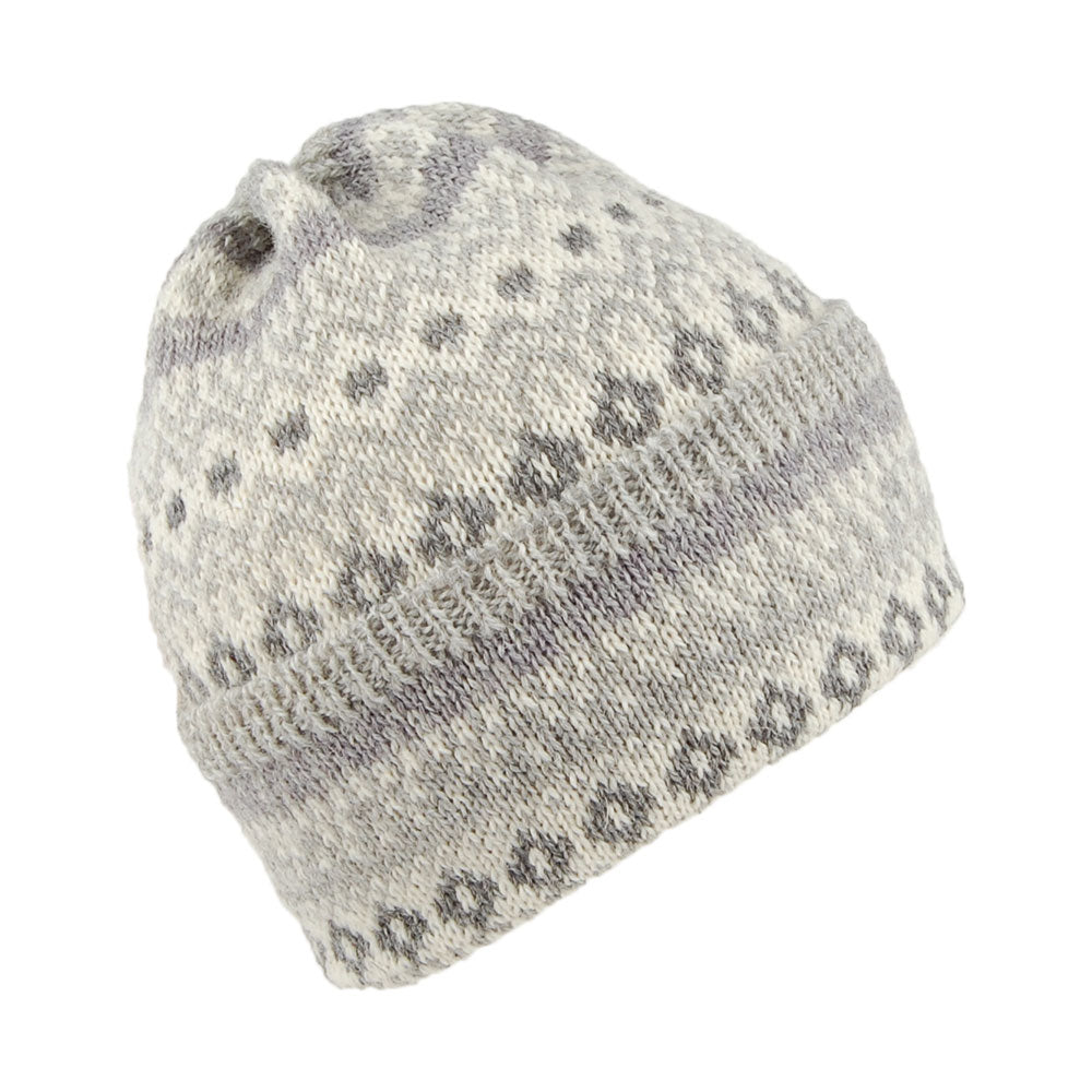 Highland 2000 Fair Isle Wool Cuffed Beanie Hat - Light Grey