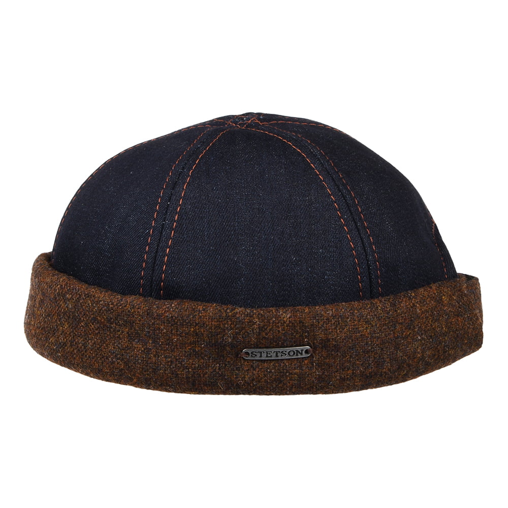 Stetson Hats Denim & Tweed Docker Beanie Hat - Denim