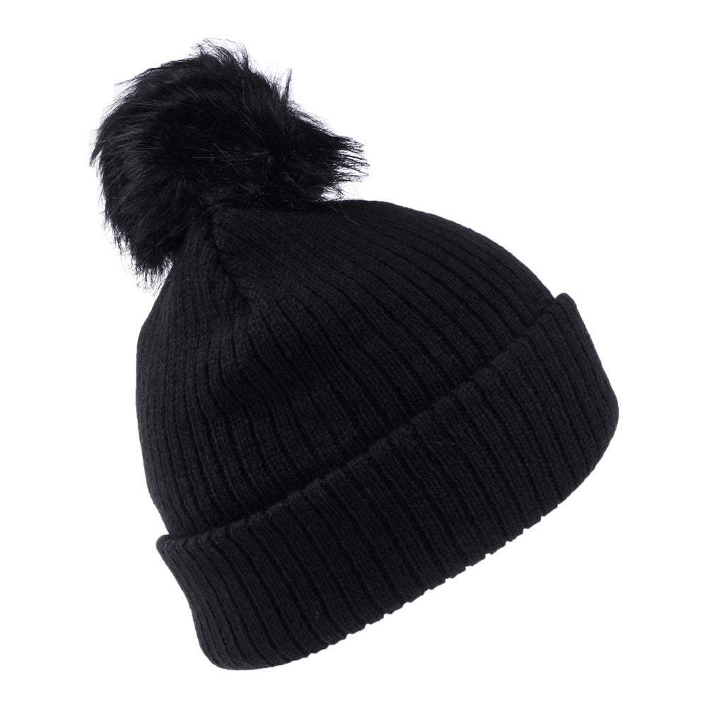 Brixton Hats Alison Faux Fur Pom Bobble Hat - Black