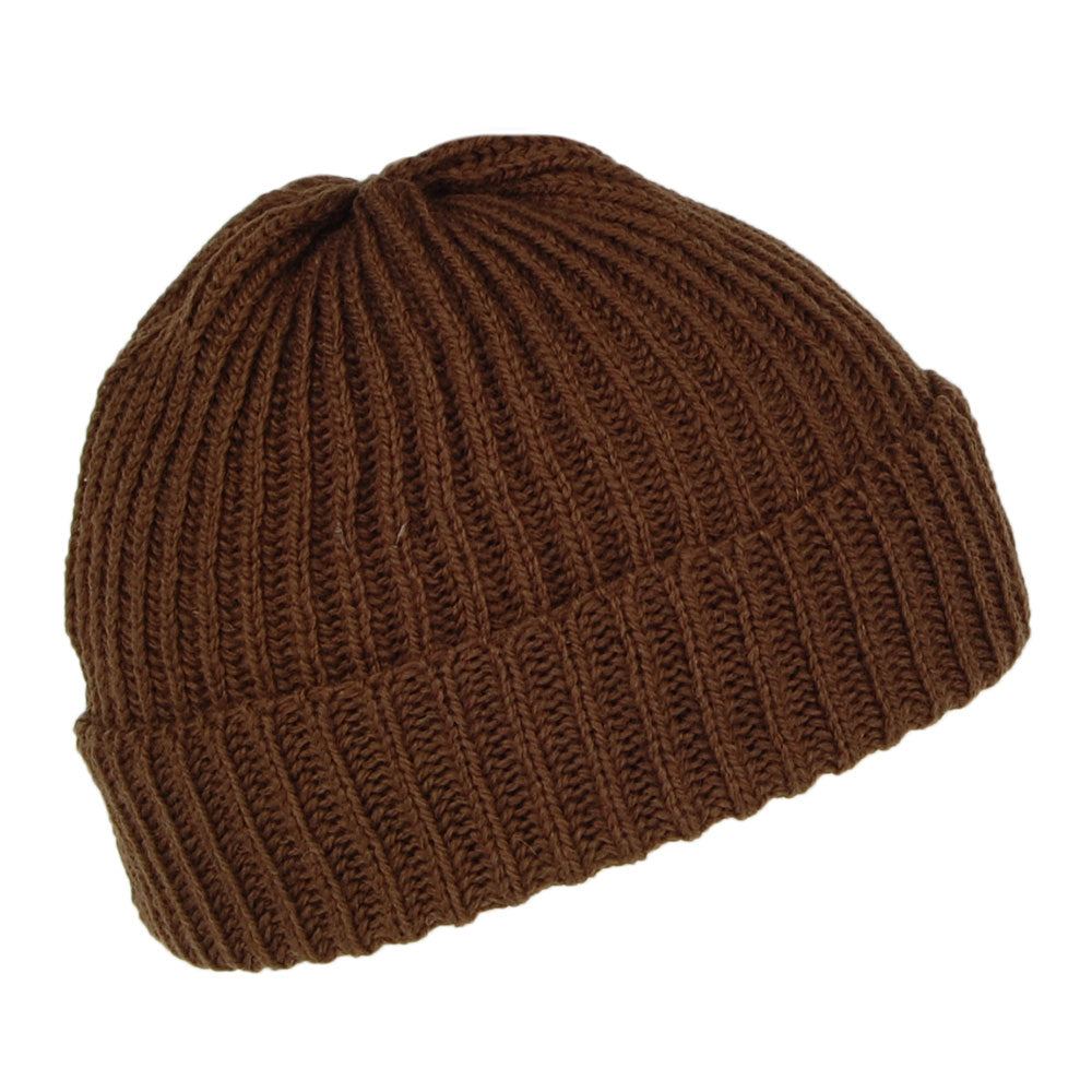 Highland 2000 Merino Wool Short Fisherman Beanie Hat - Chocolate