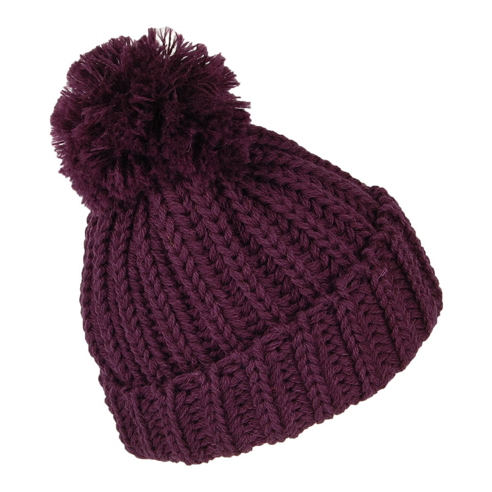 Highland 2000 Cuffed Chunky English Wool Bobble Hat - Plum