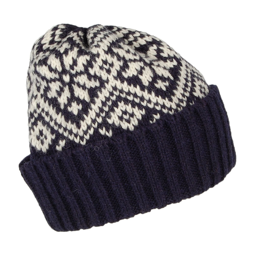 Highland 2000 Snowflake Alpaca Beanie Hat - Navy Blue