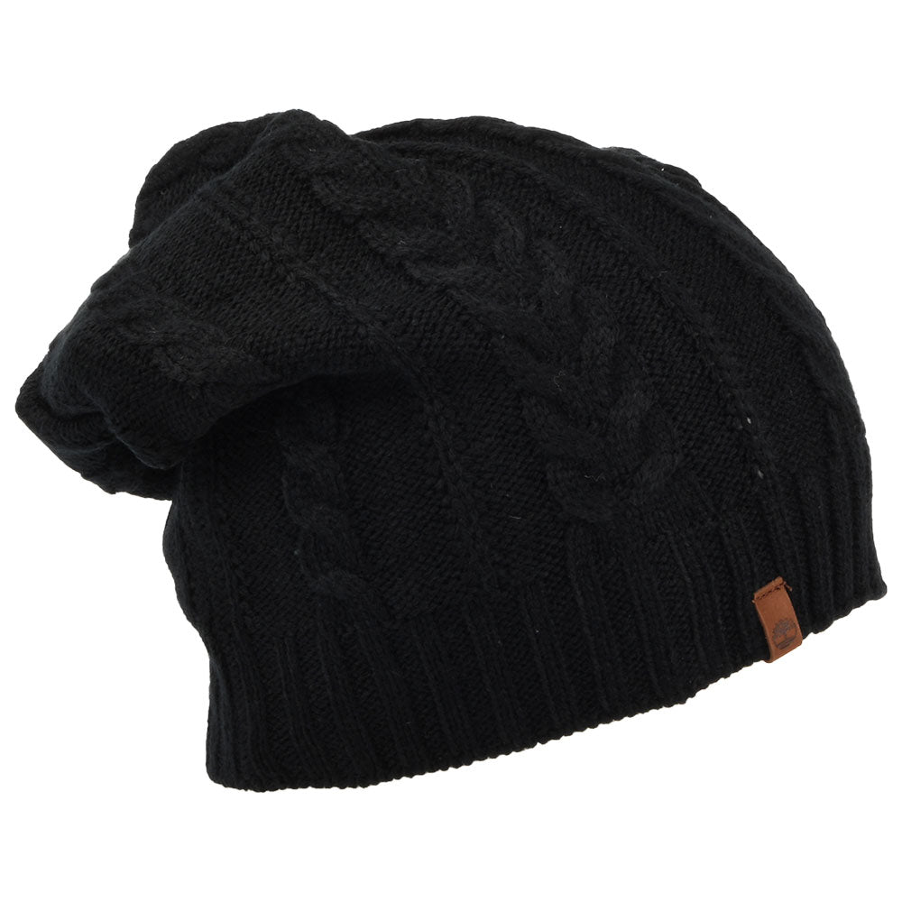 Timberland Hats Slouchy Cable Knit Beanie Hat - Black