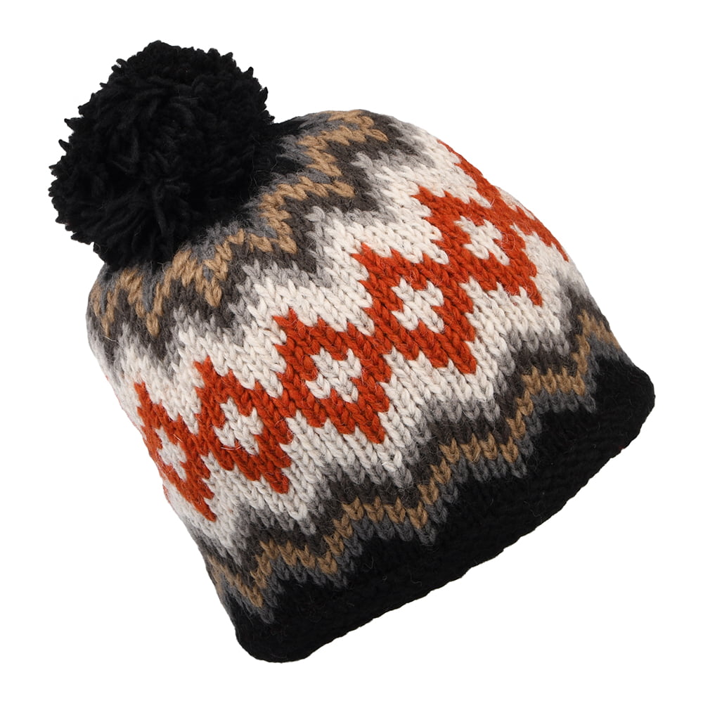 Kusan Diamond Fair Isle Bobble Hat - Grey-Multi