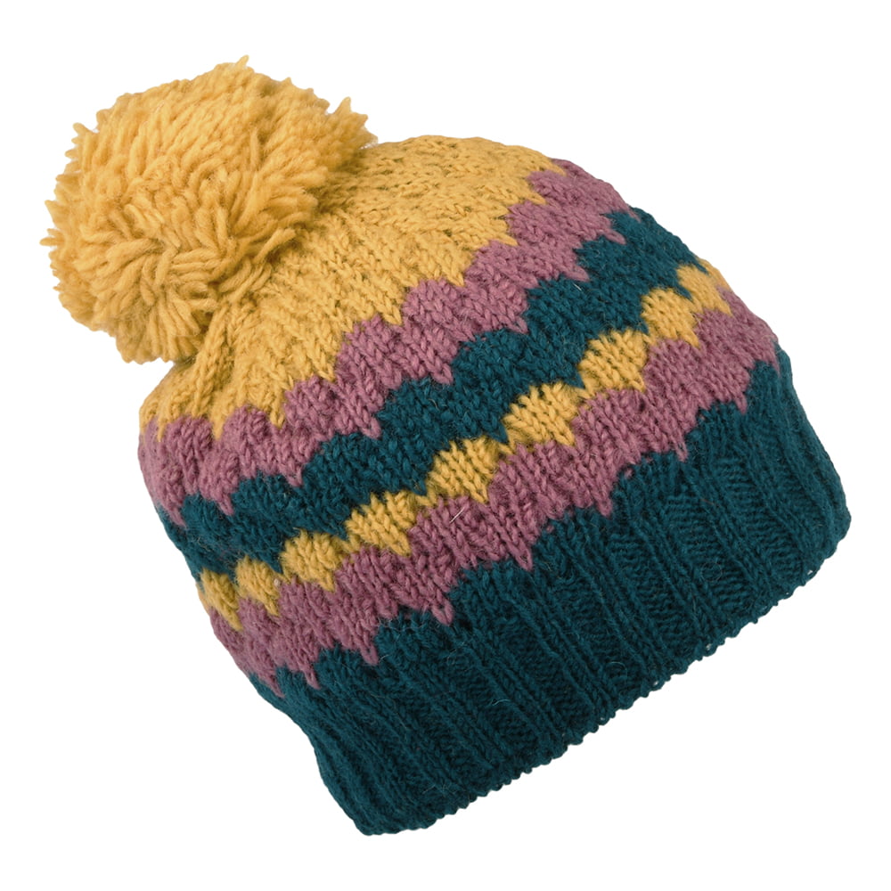 Kusan Stripe Bobble Hat - Teal-Mustard