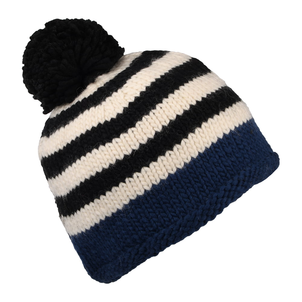 Kusan Moss Yarn Bobble Hat - Navy Blue