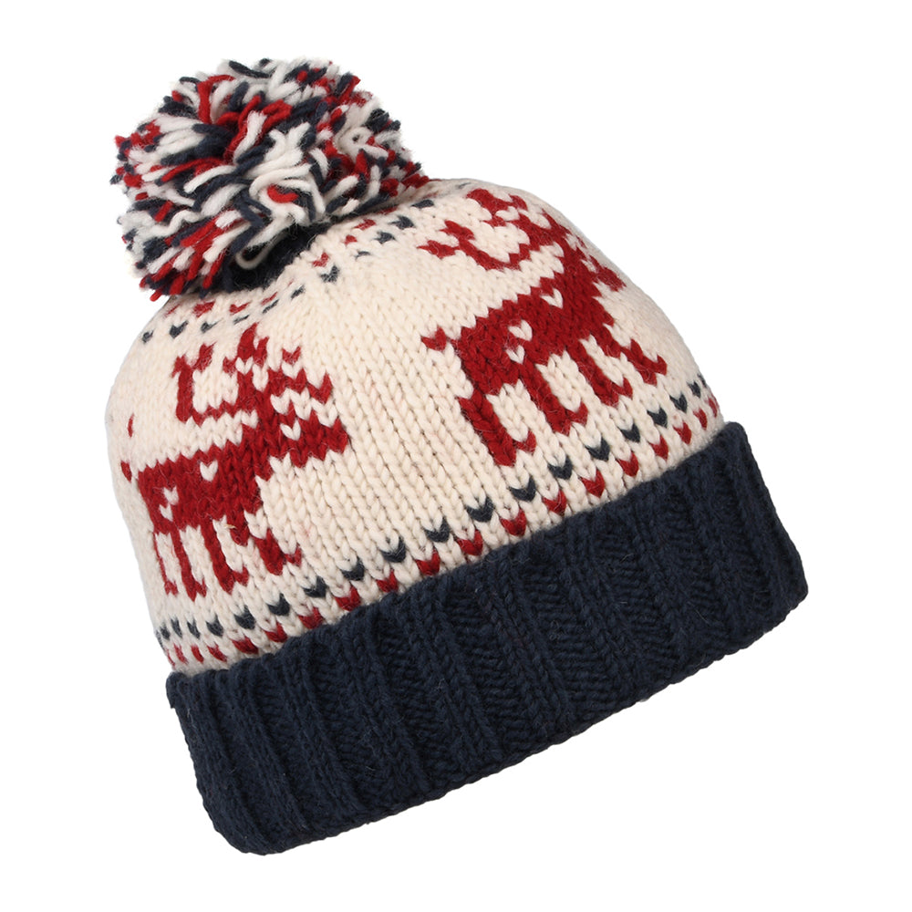 Kusan Reindeer Turn Up Bobble Hat - Navy-Cream