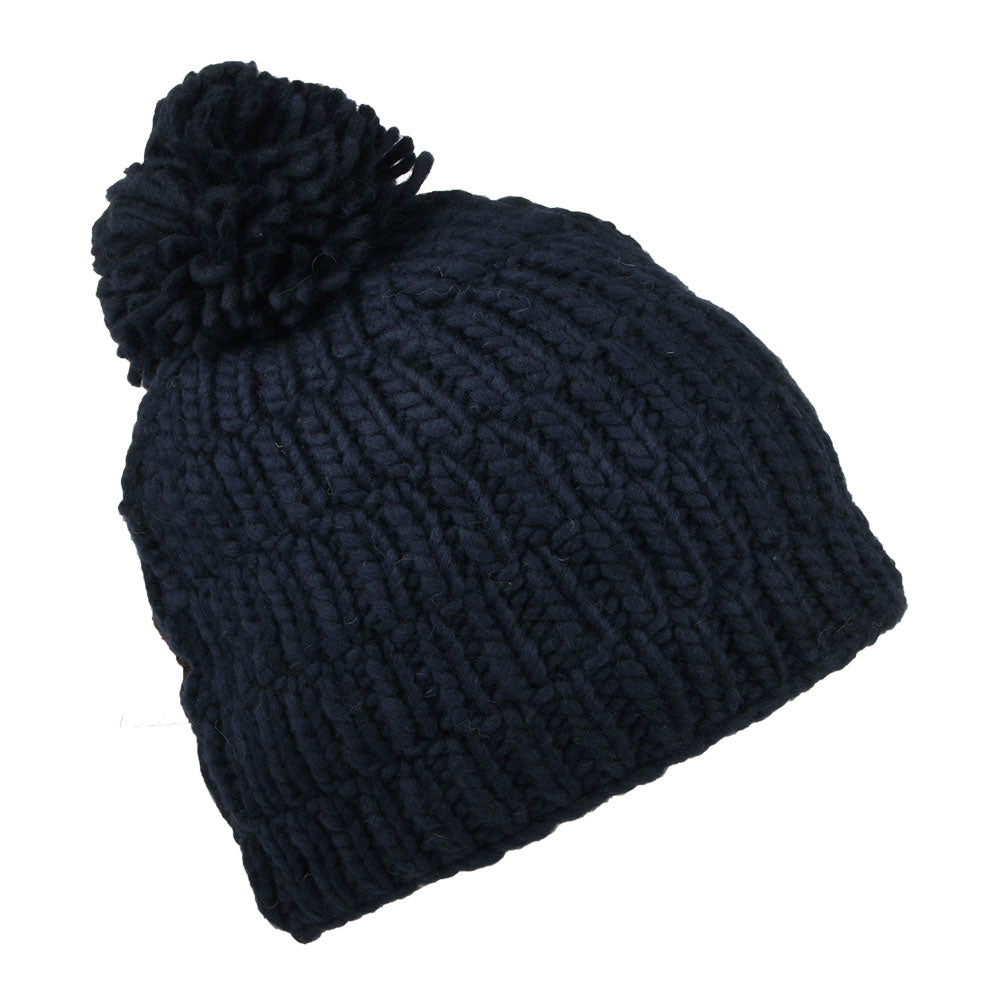 Kusan Moss Yarn Rib Cable Bobble Hat - Navy Blue