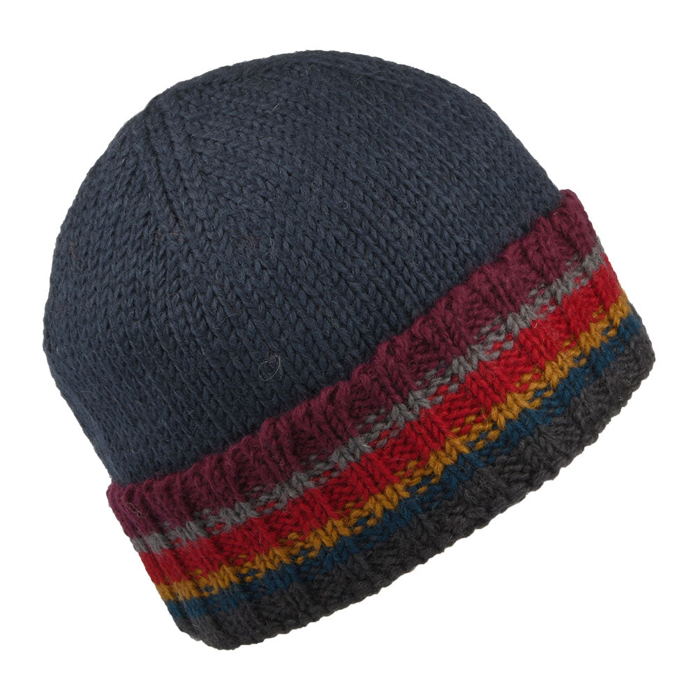 Kusan Turn Up Cuff Knit Beanie Hat - Navy Blue