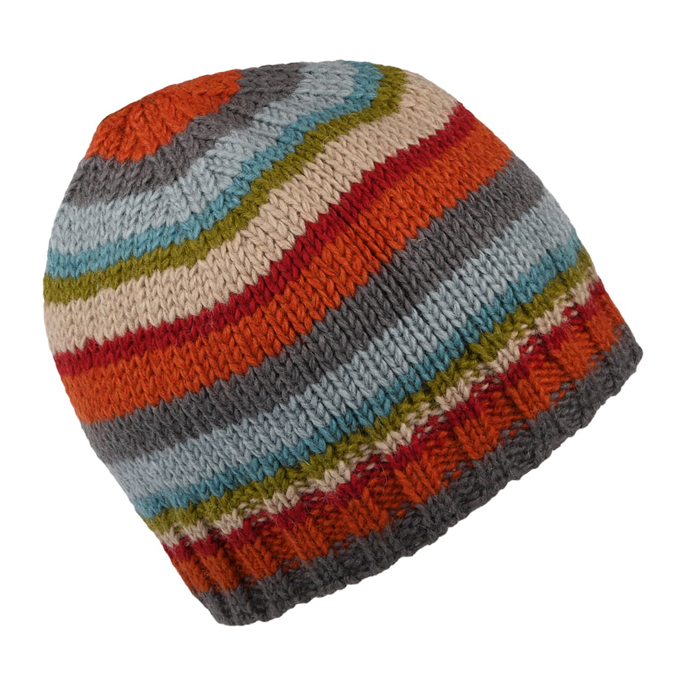 Kusan Brooklyn Striped Beanie Hat - Teal-Orange