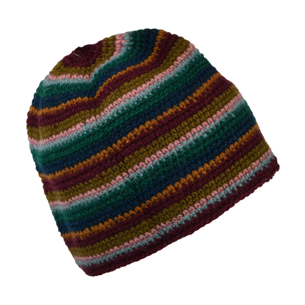 Kusan Crochet Flower Beanie Hat - Plum-Turquoise