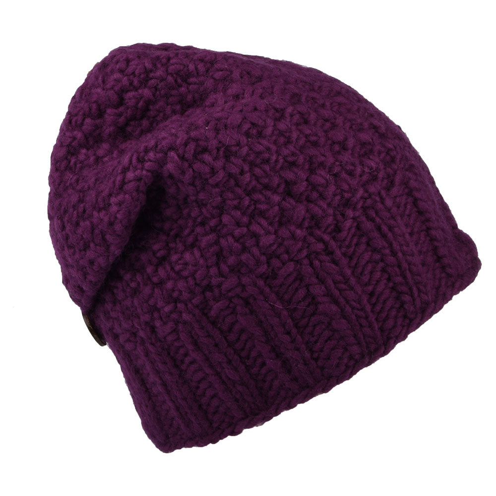 Kusan Button Down Beanie Hat - Purple