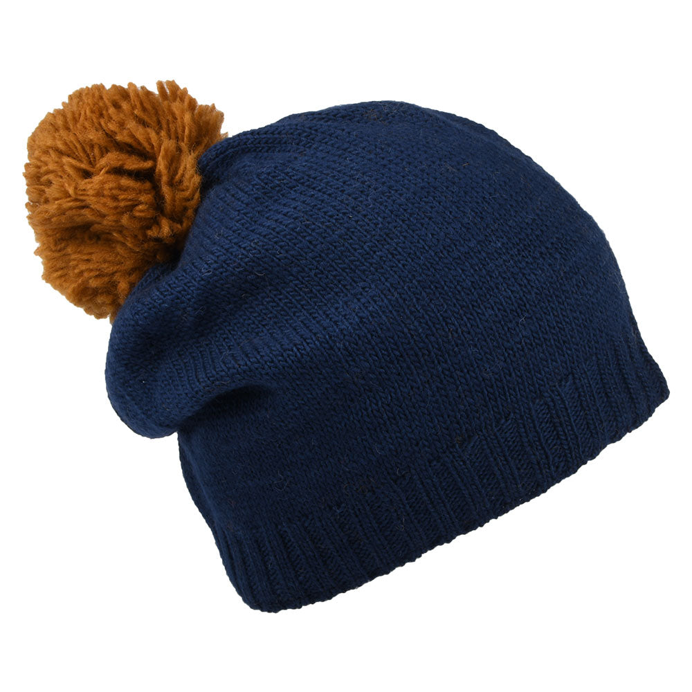 Kusan Contrast Pom Slouch Bobble Hat - Navy Blue