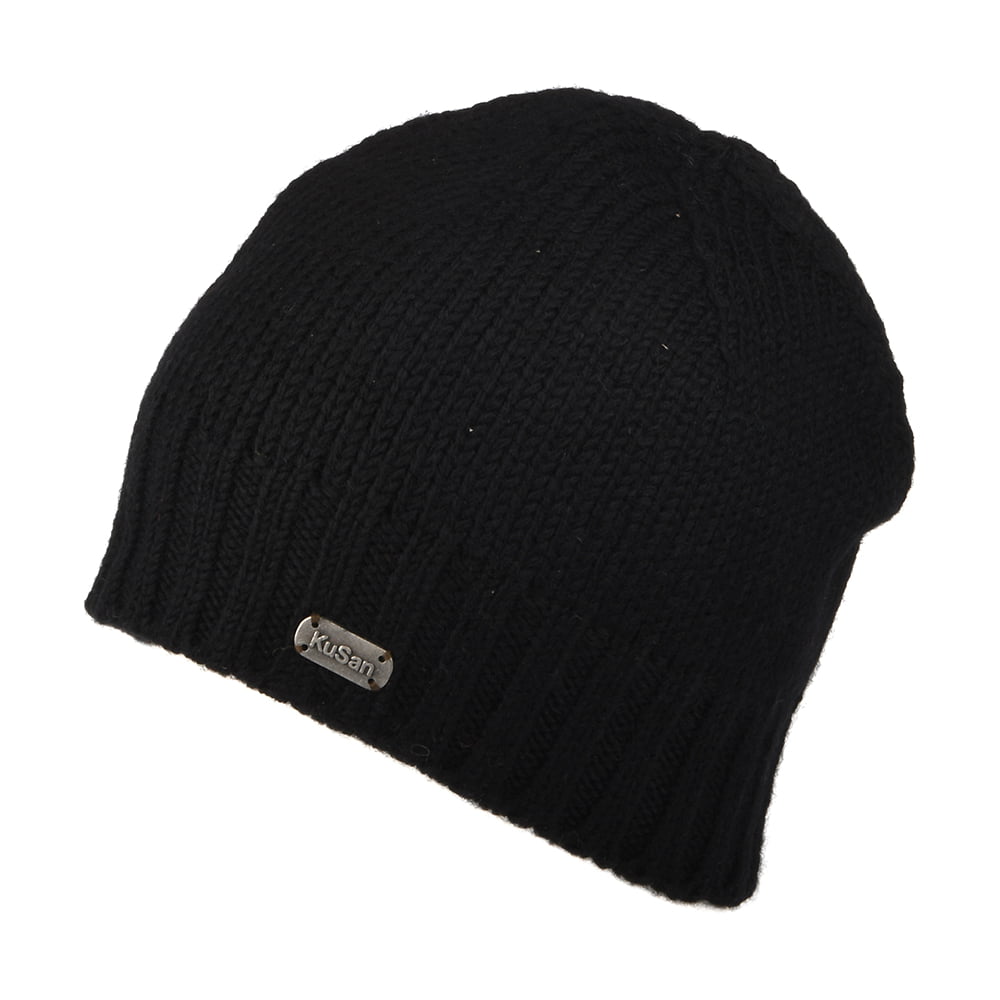 Kusan Merino Wool Fisherman Beanie Hat - Black