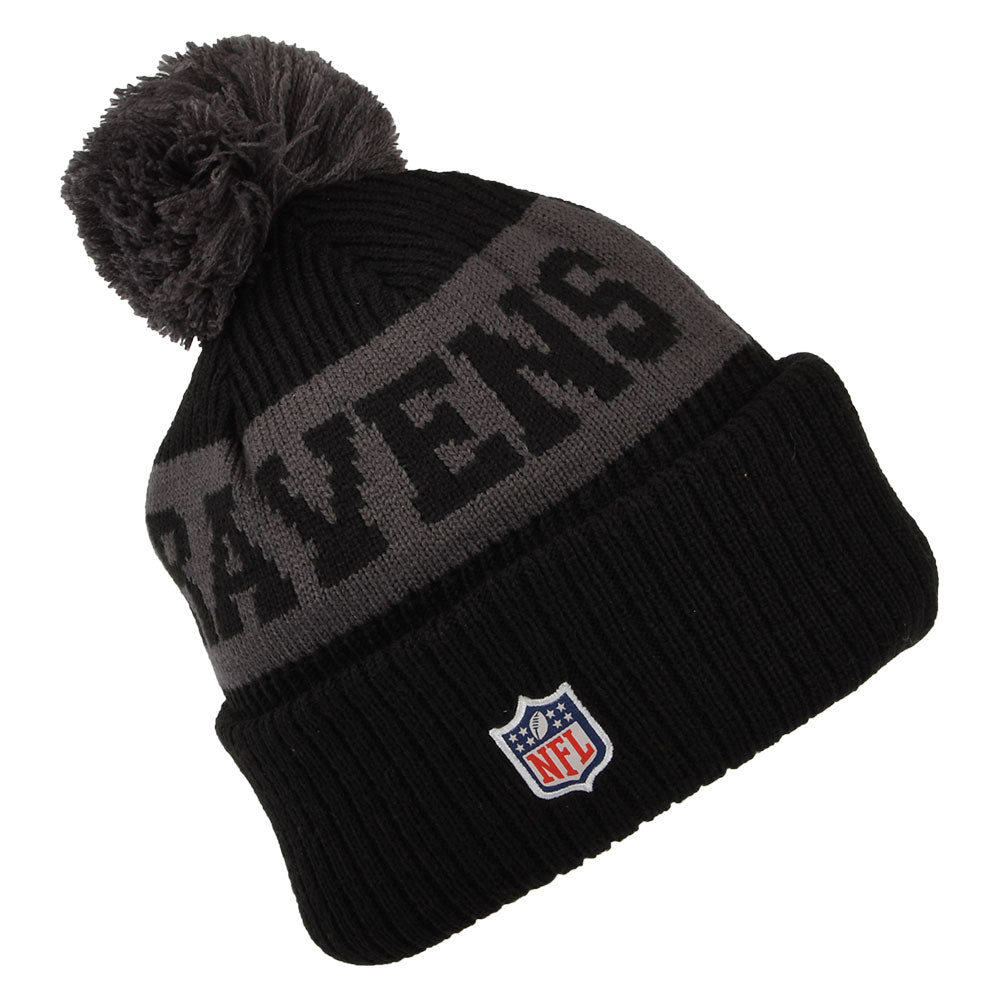 New Era Baltimore Ravens Bobble Hat - NFL On Field Sport Knit - Black-Grey